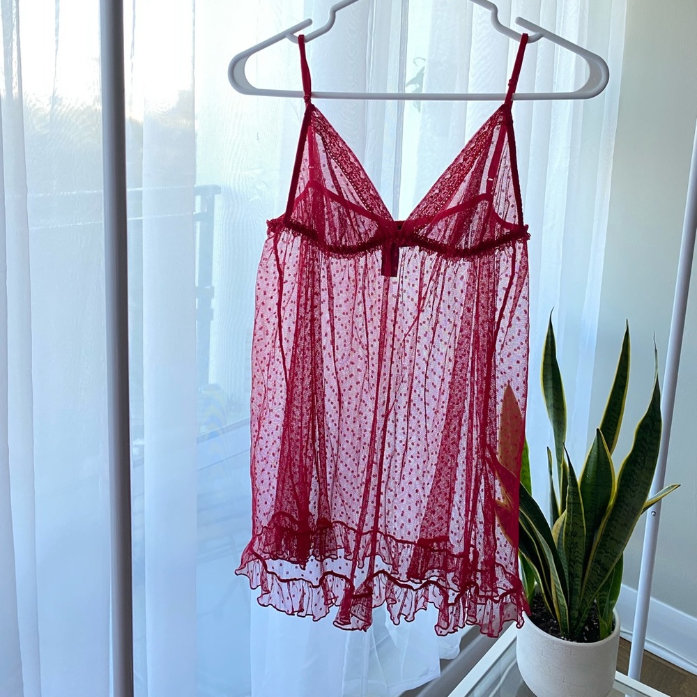 MESH RED POLKA DOT SLIP DRESS